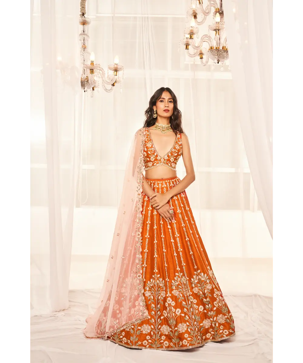 DISHA MUCHHALA- Burnt Orange Bridal Set